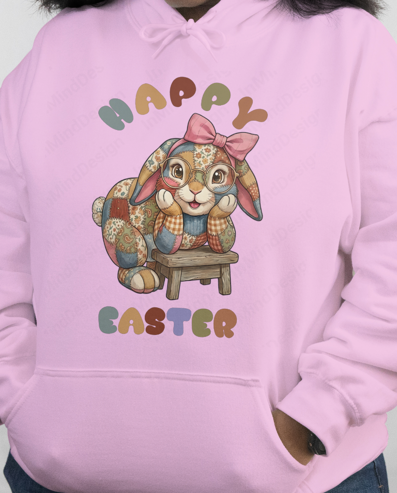 Retro Patchwork Easter Bunny PNG