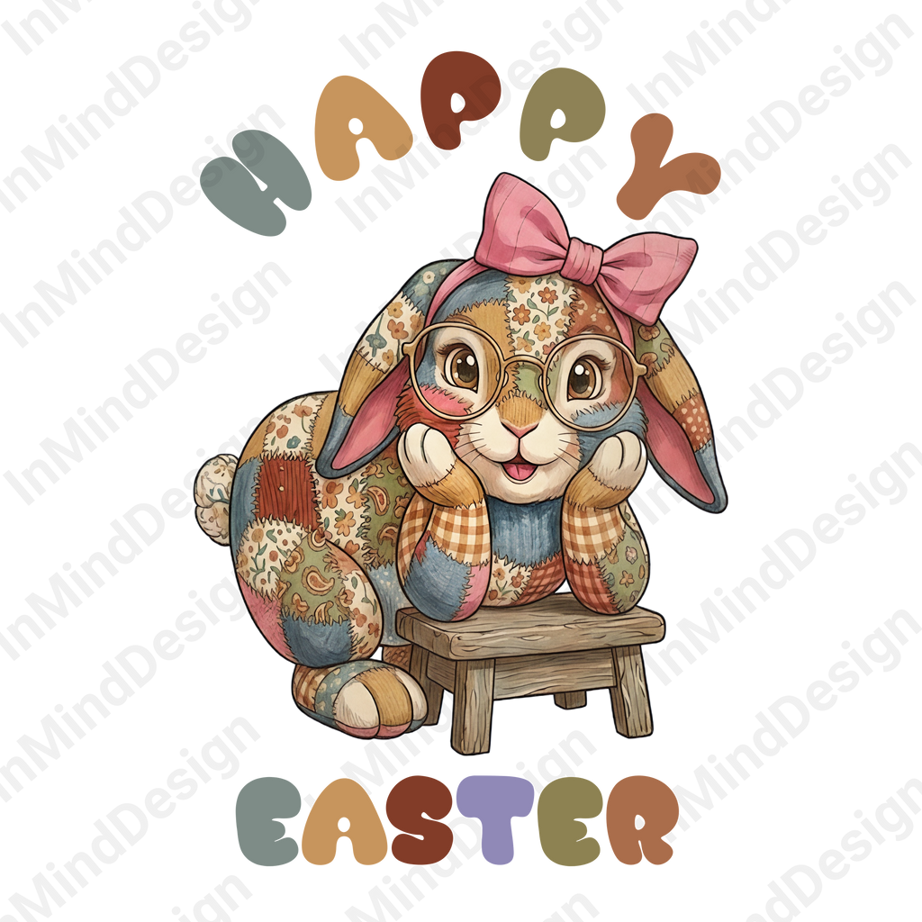 Retro Patchwork Easter Bunny PNG