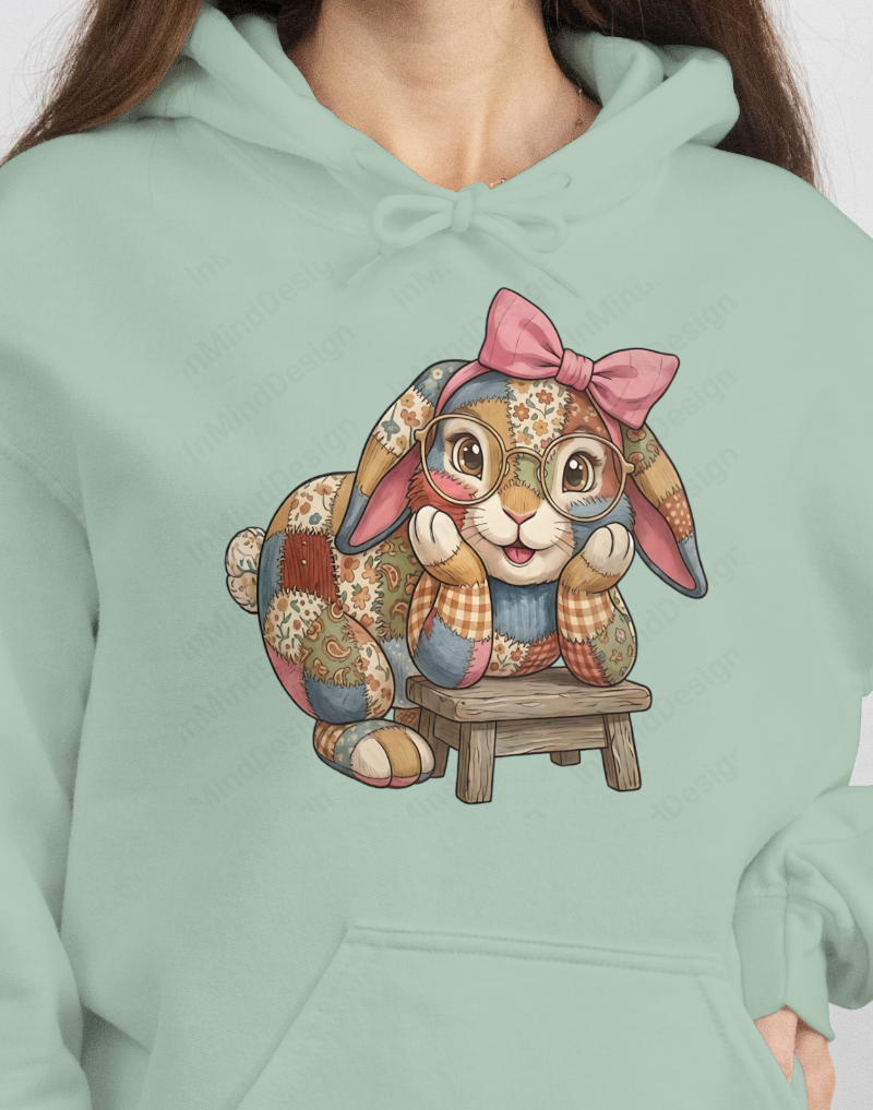 Retro Patchwork Easter Bunny "No Text" PNG