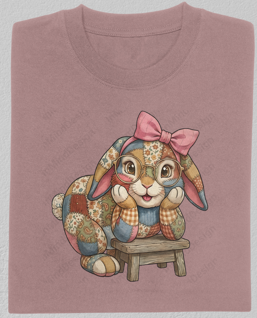 Retro Patchwork Easter Bunny "No Text" PNG