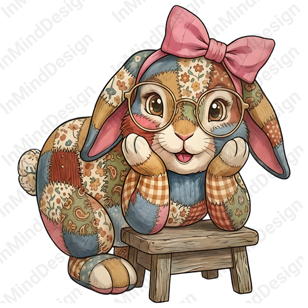 Retro Patchwork Easter Bunny "No Text" PNG