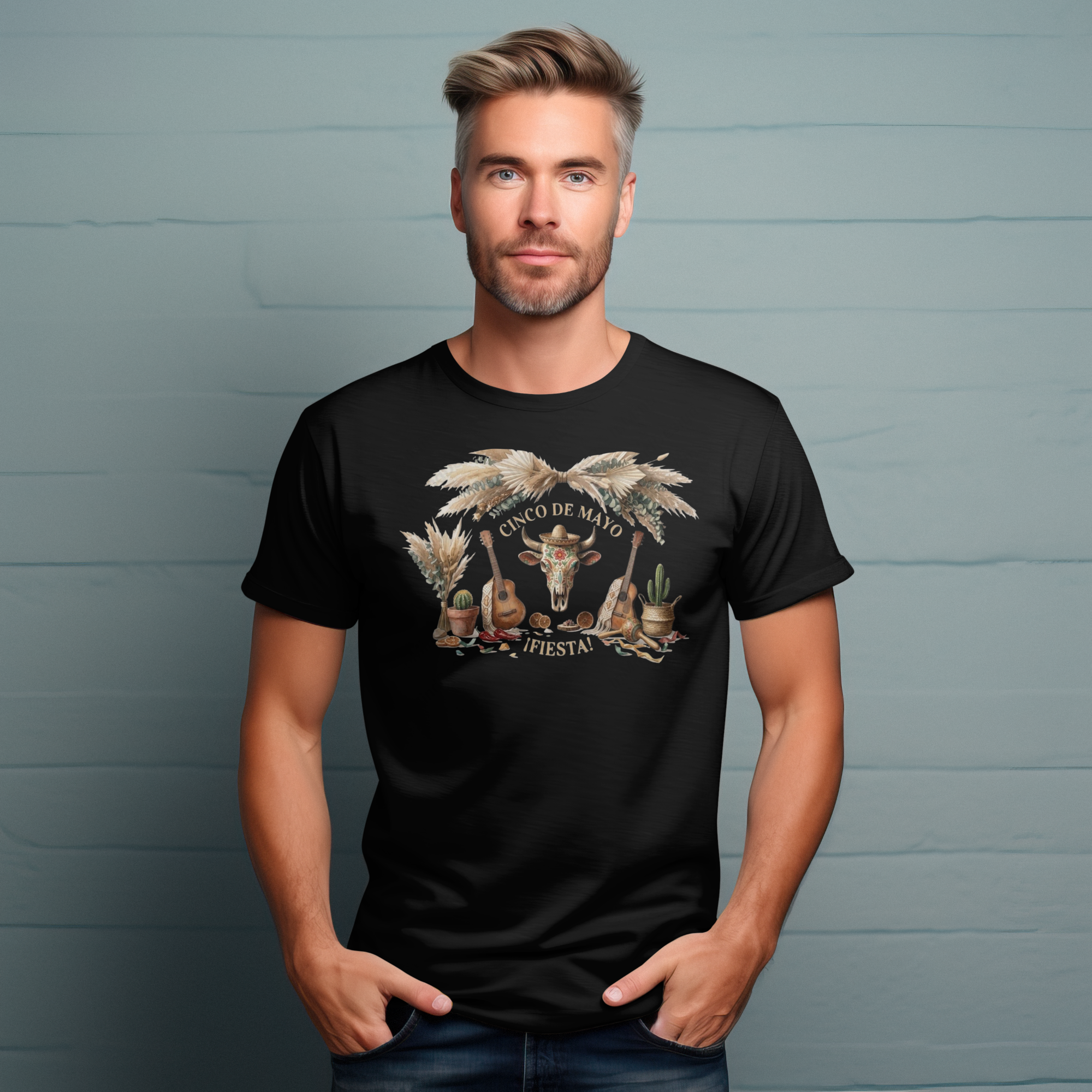 Cinco De Mayo Bull Skull & Guitars PNG