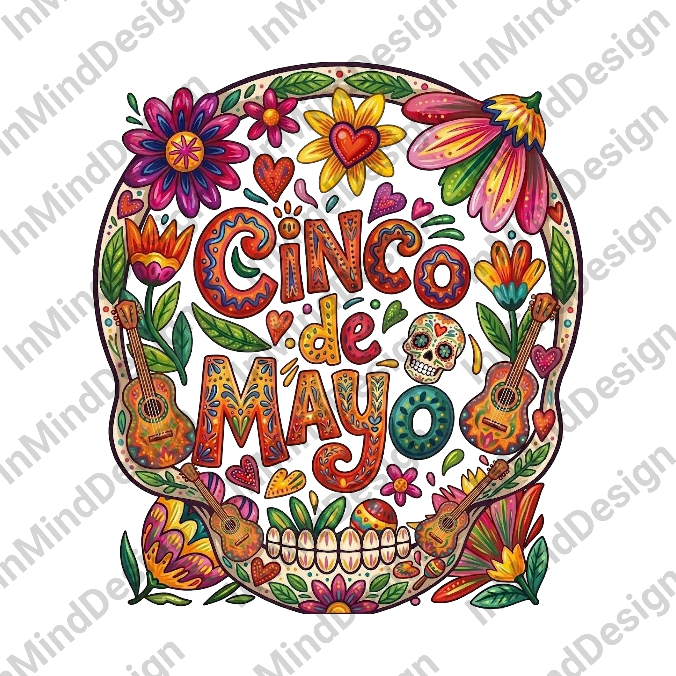 Cinco de Mayo Musical Skull PNG