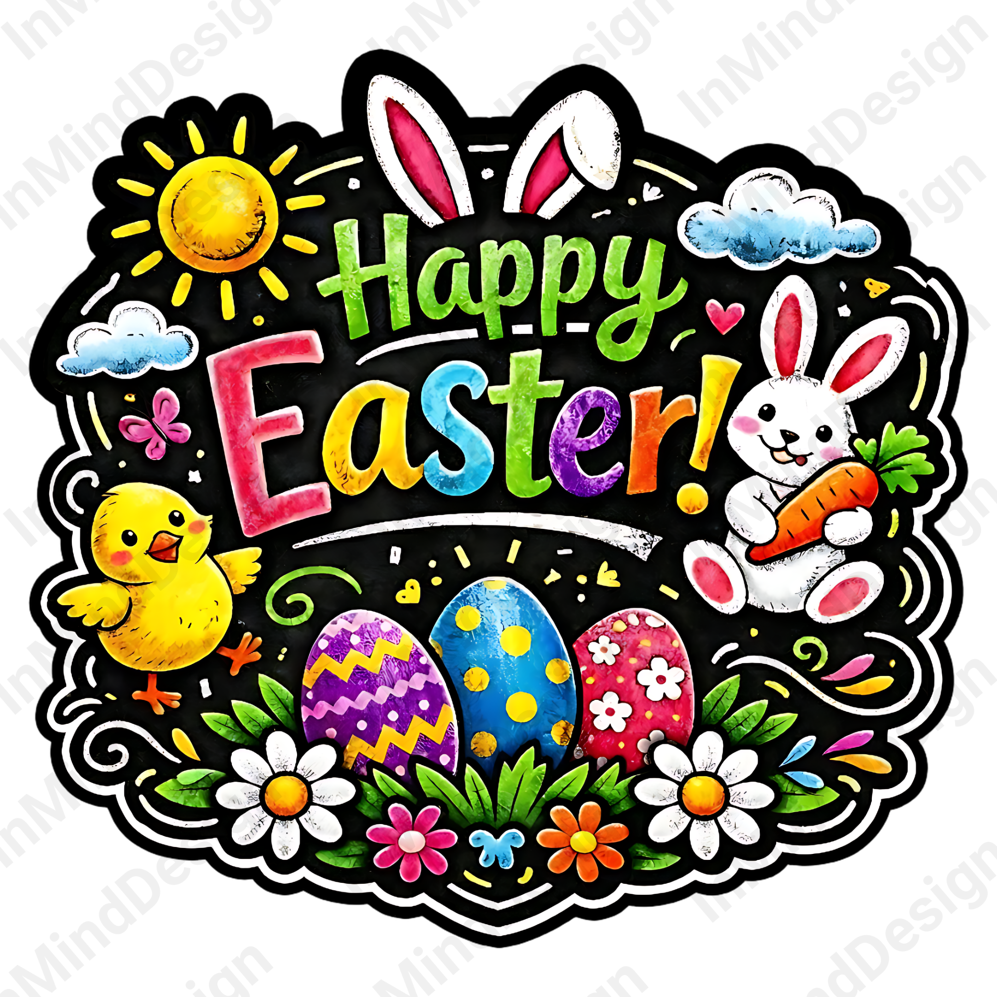 Chalk Art Happy Easter PNG Bundle