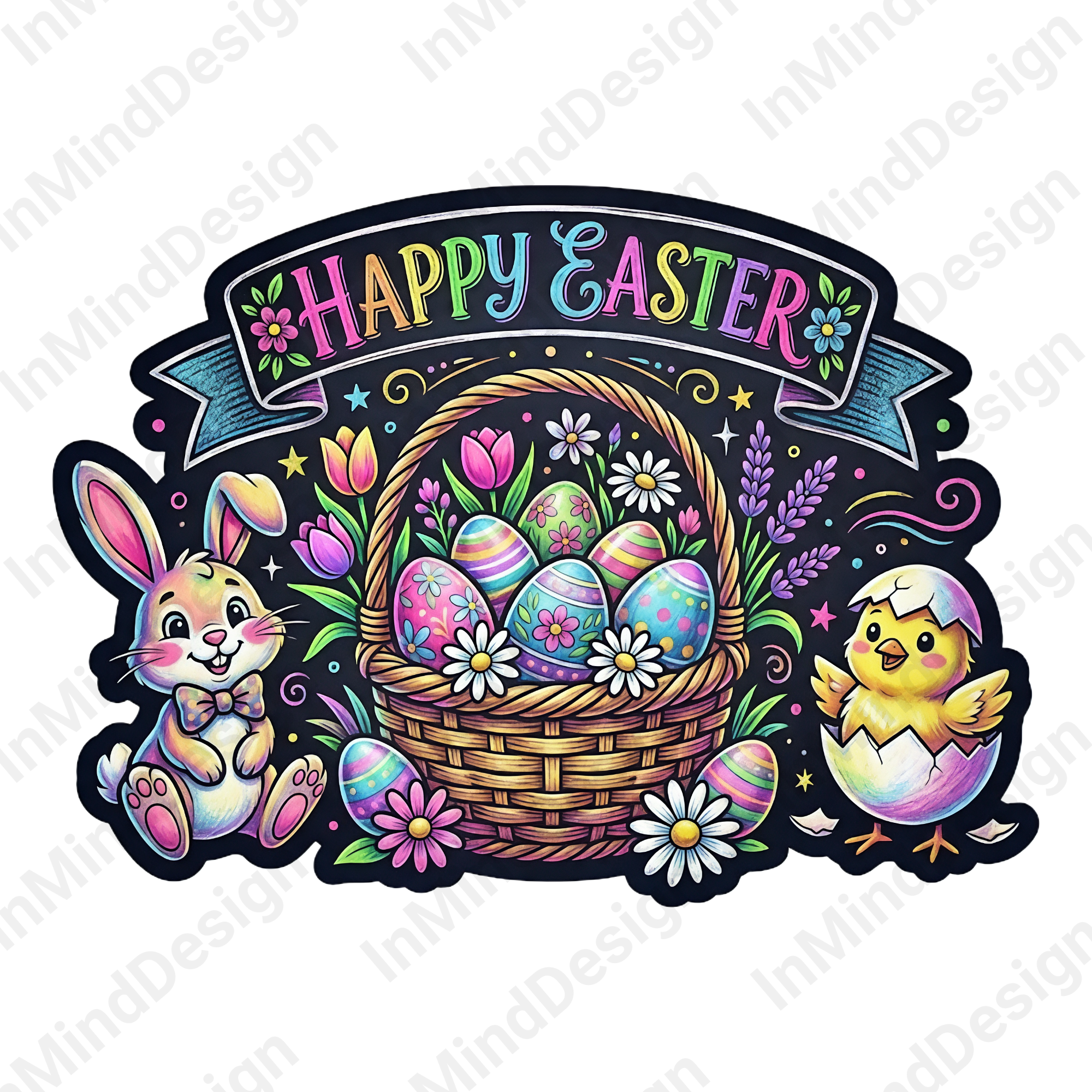 Chalk Art Happy Easter PNG Bundle
