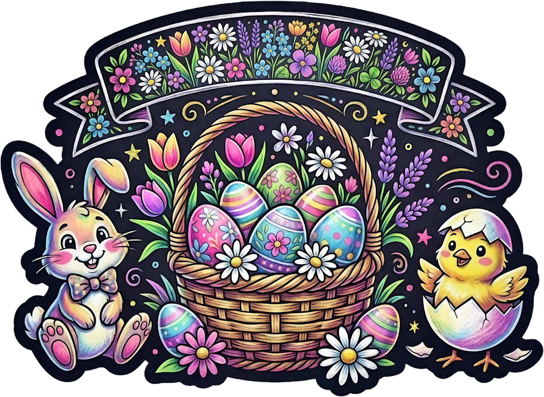 Chalk Art Happy Easter PNG Bundle