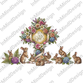 He Is Risen Floral Cross with Bunnies