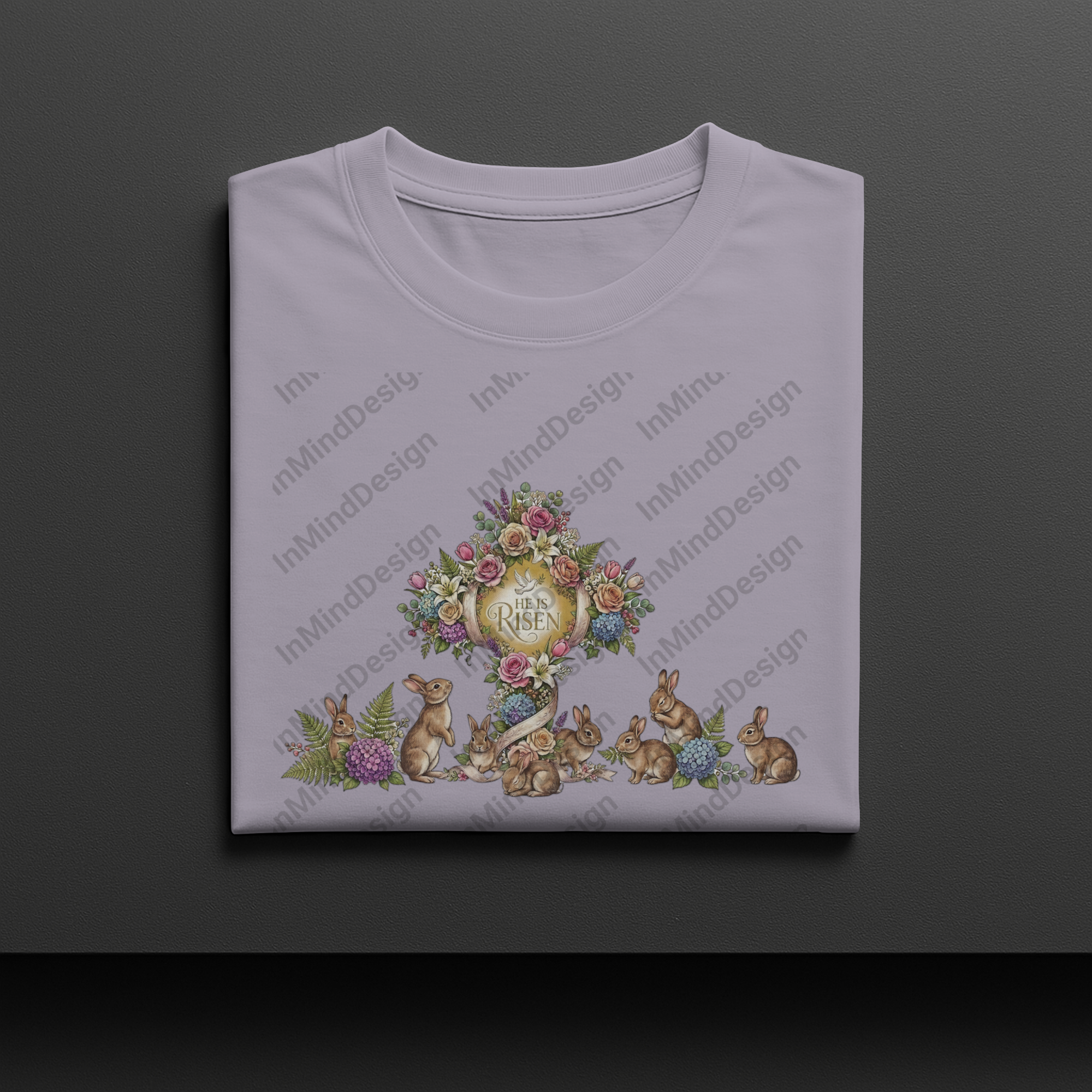 He Is Risen Floral Cross with Bunnies