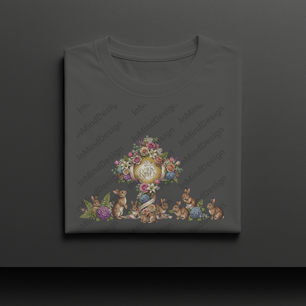 He Is Risen Floral Cross with Bunnies