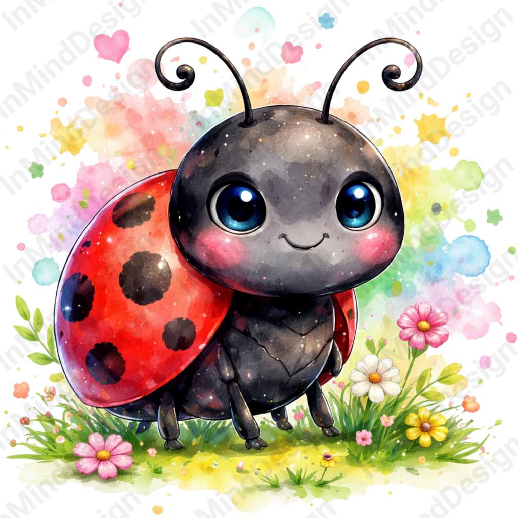 Watercolor Cute Ladybug Digital PNG