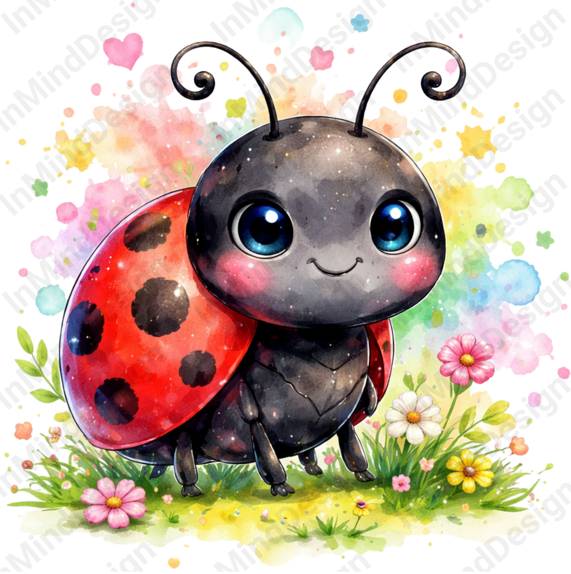 Watercolor Cute Ladybug Digital PNG