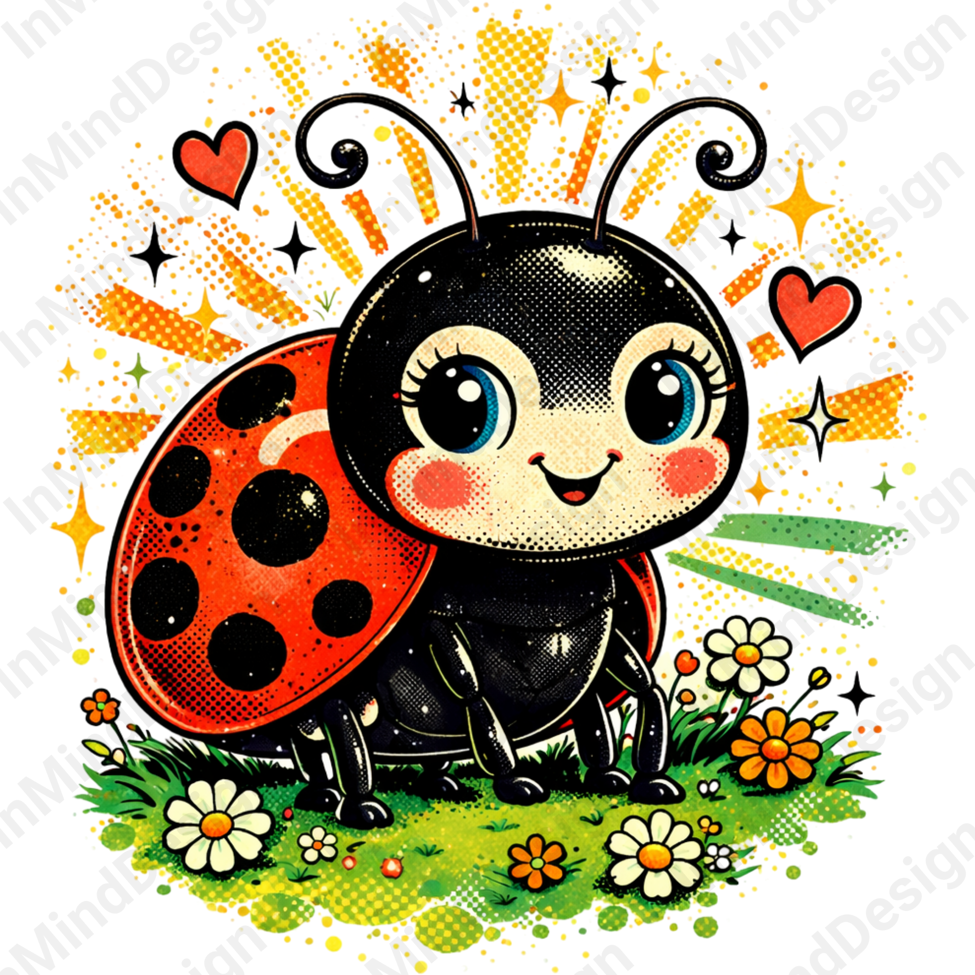Retro Pop Art Ladybug Digital PNG