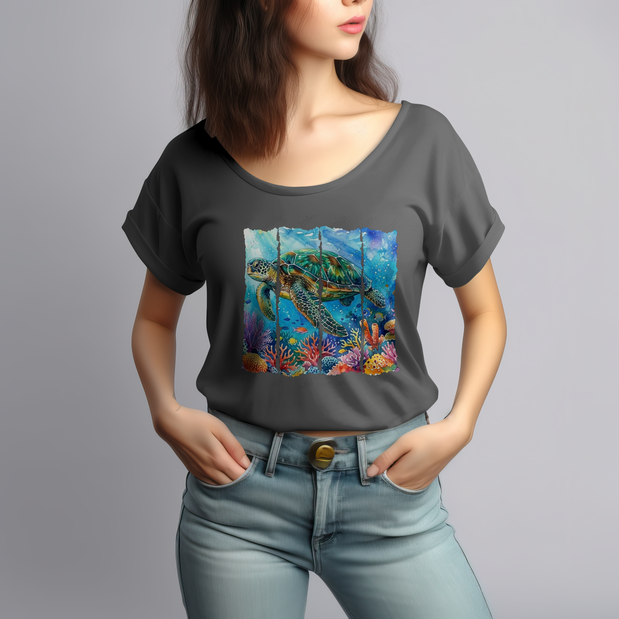 Sea Turtle Watercolor Ocean Coral PNG