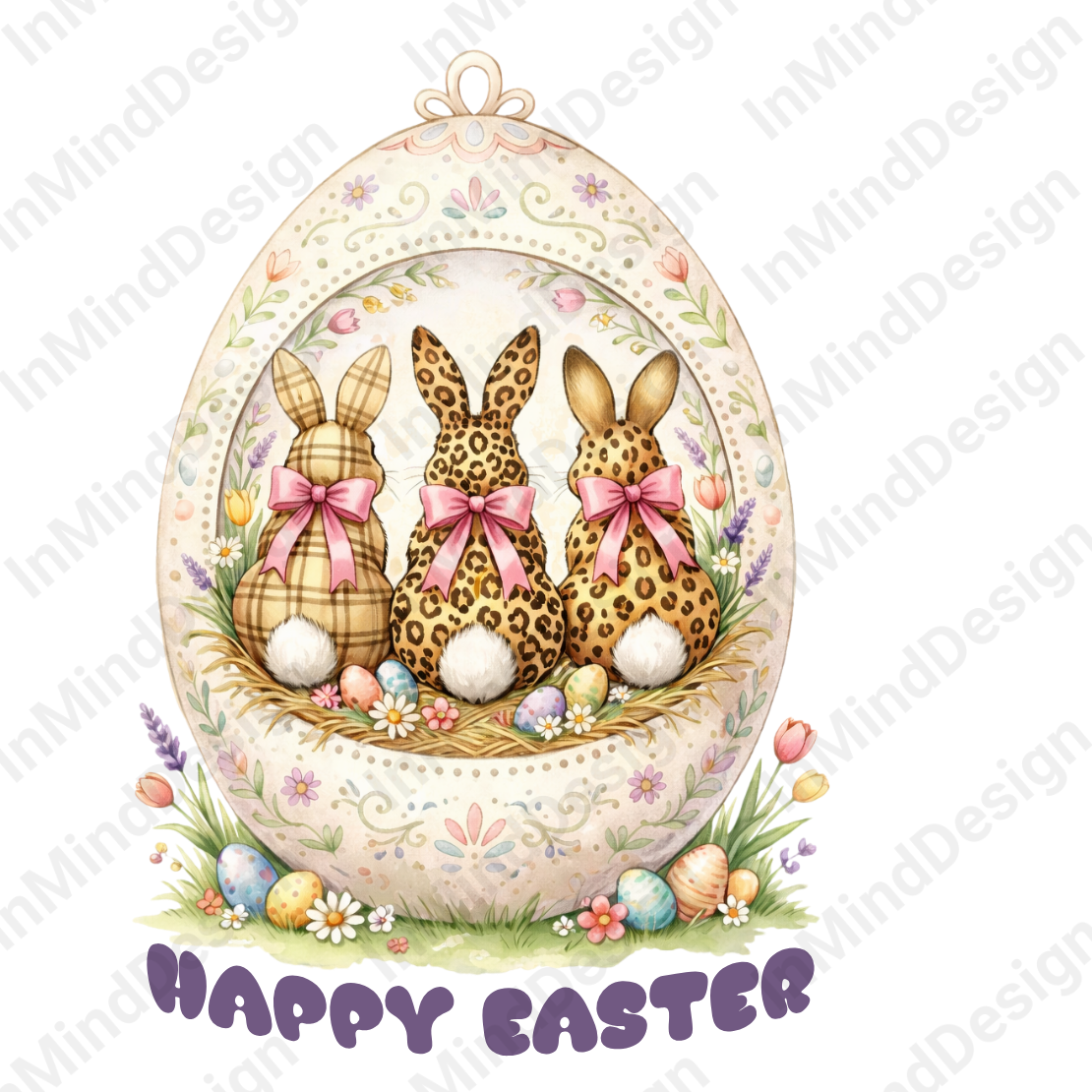 Three Easter Bunnies PNG, Happy Easter Digital Download