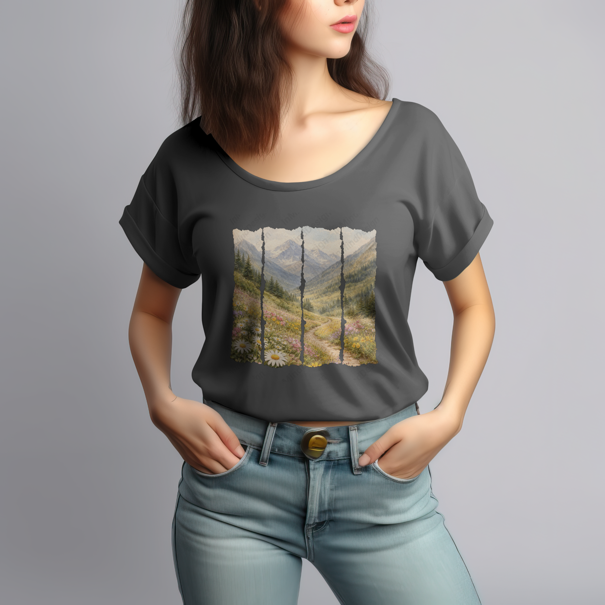 Watercolor Mountain Valley PNG