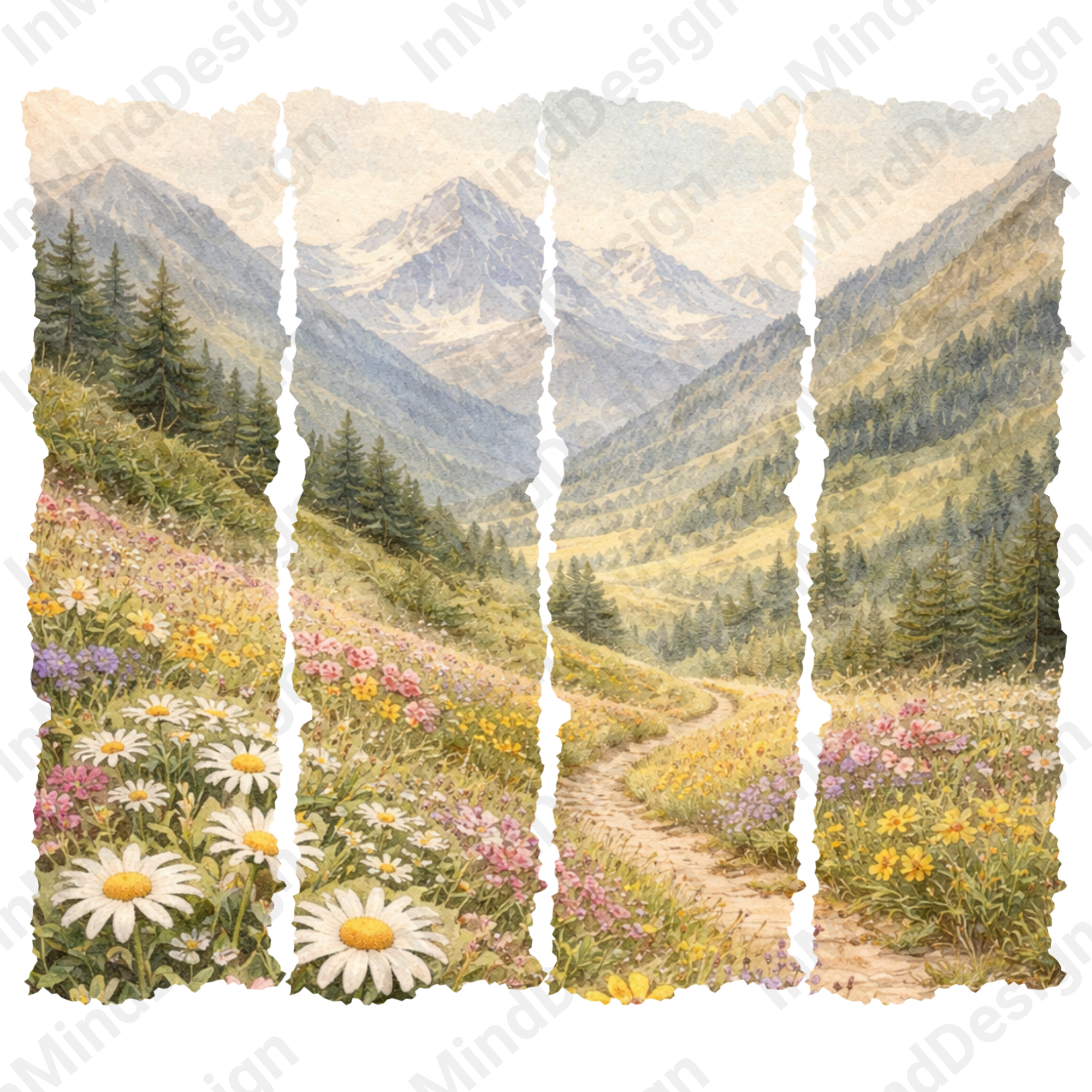 Watercolor Mountain Valley PNG